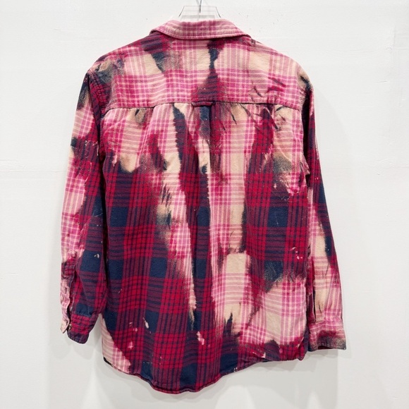 Franklin Flannels Upcycled Plaid Long Sleeve Button Down Shirt Tie-Fye Distress - Picture 2 of 8